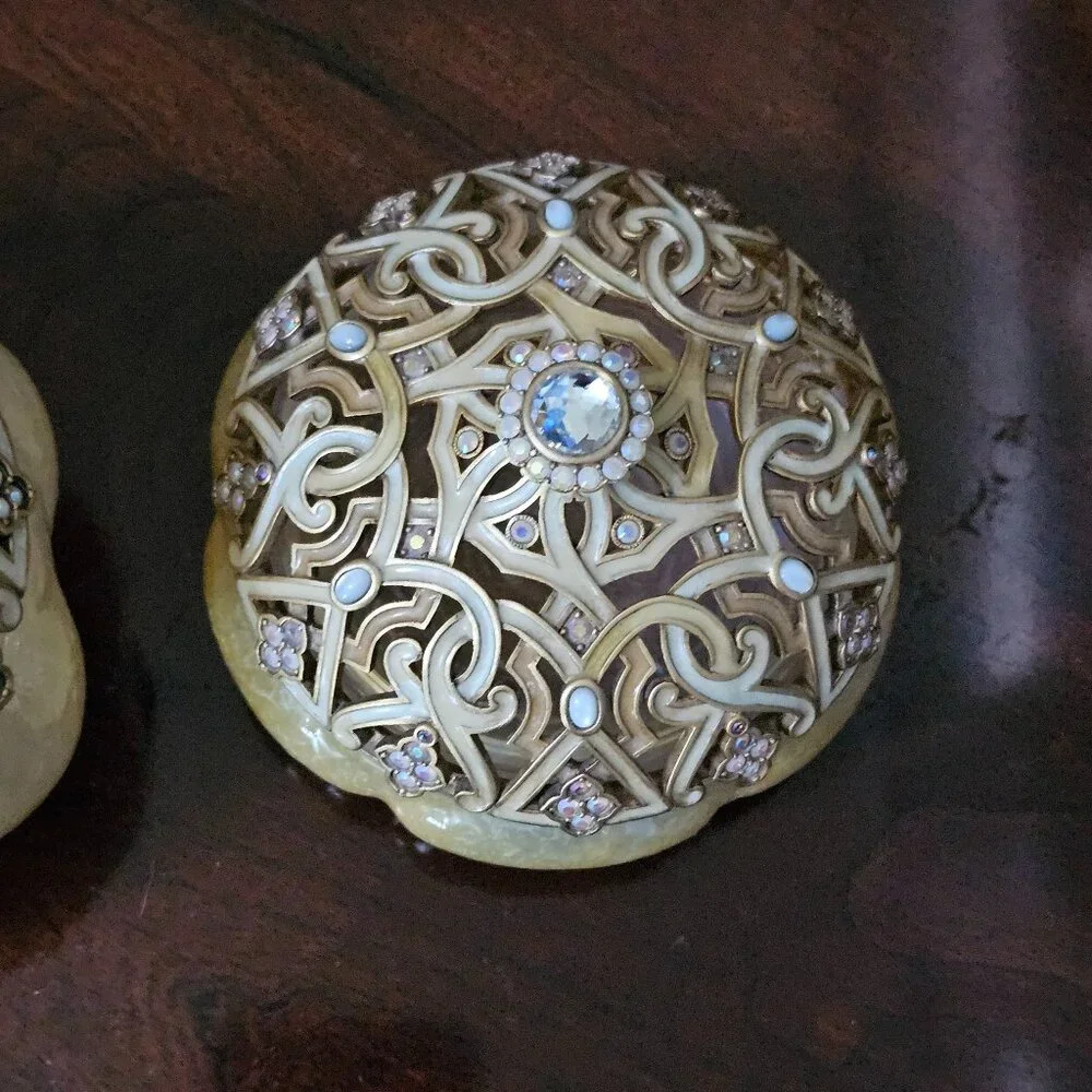 RARE SET 3 JAY STRONGWATER ARABESQUE GOLD CRYSTAL ENAMEL VANITY JAR CANISTER BOX